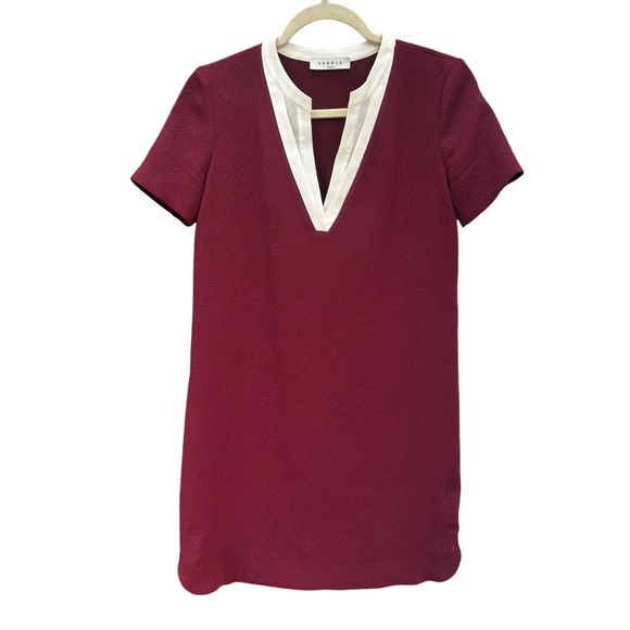 Sandro Raquel Shift Dress SMALL Burgundy Academia Preppy - Picture 4 of 13